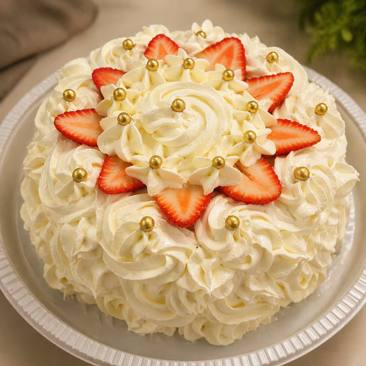 Bolo branco com morangos